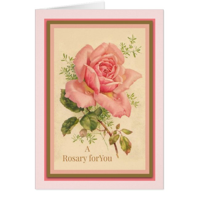 ピンクのバラの祈りの言葉が付いている神聖な数珠 (正面)