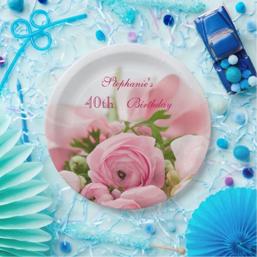 ピンクのバラの第40誕生日の花束 ペーパープレート (パーティー)