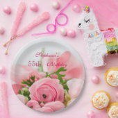 ピンクのバラの第55誕生日の花束 ペーパープレート (パーティー)