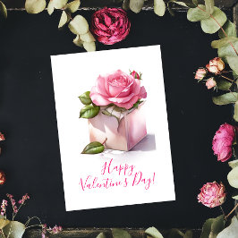 ピンクのバラの箱のバレンタインデーのカード ノートカード