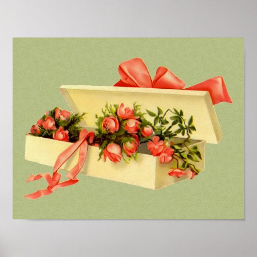 ピンクのバラの箱ブーケヴィンテージアートポスター ポスター (正面)