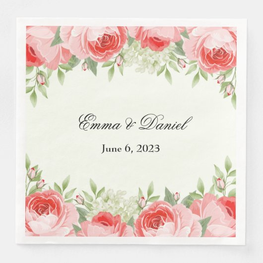 ピンクのバラの紙ナプキン (正面)