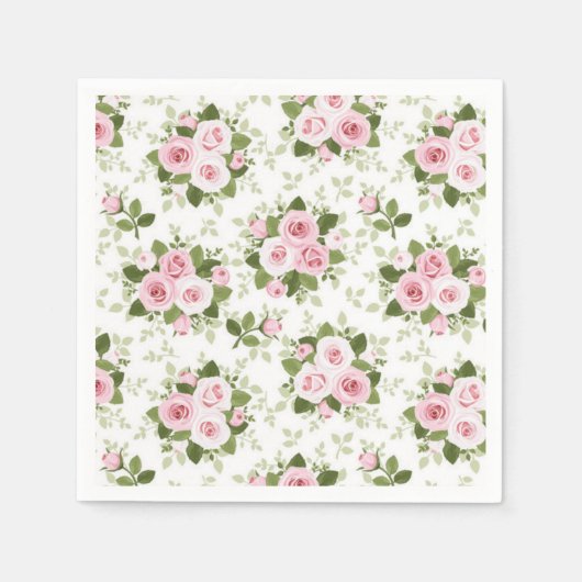 ピンクのバラの紙ナプキン - コクテールサイズ スタンダードカクテルナプキン (正面)