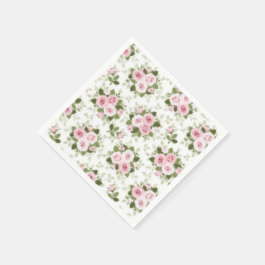 ピンクのバラの紙ナプキン - コクテールサイズ スタンダードカクテルナプキン (角)