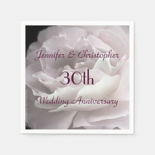 ピンクのバラの紙ナプキン、第30結婚記念日 スタンダードカクテルナプキン (正面)