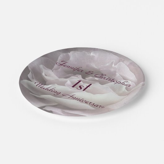 ピンクのバラの紙皿、第1結婚記念日 ペーパープレート (アングル)