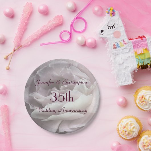 ピンクのバラの紙皿、第35結婚記念日 ペーパープレート (パーティー)