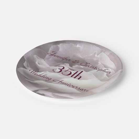 ピンクのバラの紙皿、第35結婚記念日 ペーパープレート (アングル)