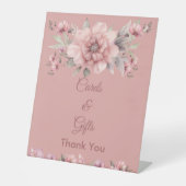 ピンクのバラの結婚式のカードとギフト台座のサイン 台座サイン (正面)