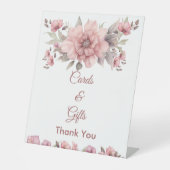 ピンクのバラの結婚式のカードとギフト台座のサイン 台座サイン (正面)