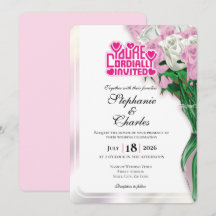 ピンクのバラの結婚式招待状 - ピンクの文字 3