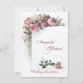 ピンクのバラの結婚式招待状 招待状 (正面)