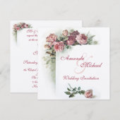 ピンクのバラの結婚式招待状 招待状 (正面/裏面)