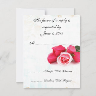 ピンクのバラの結婚式招待状 RSVP