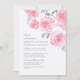 ピンクのバラの結婚式 - 水彩の招待状 招待状
