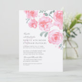 ピンクのバラの結婚式 - 水彩の招待状 招待状 (スタンド正面)