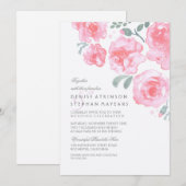 ピンクのバラの結婚式 - 水彩の招待状 招待状 (正面/裏面)