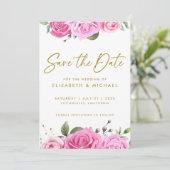 ピンクのバラの結婚式 Save The Date 招待状 (スタンド正面)