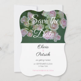 ピンクのバラの結婚式 Save the Date 招待状