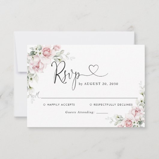 ピンクのバラの結婚式RSVPカード 出欠カード (正面)
