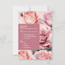 ピンクのバラの結婚式RSVP返信カード