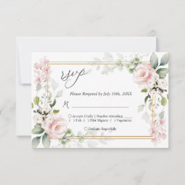 ピンクのバラの結婚式RSVP返信カード 出欠カード