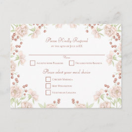 ピンクのバラの結婚式RSVP シーズンポストカード