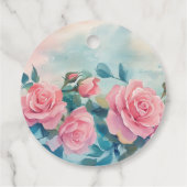 ピンクのバラの絵のウェディングシャワーのカスタム フェイバータグ (裏面)