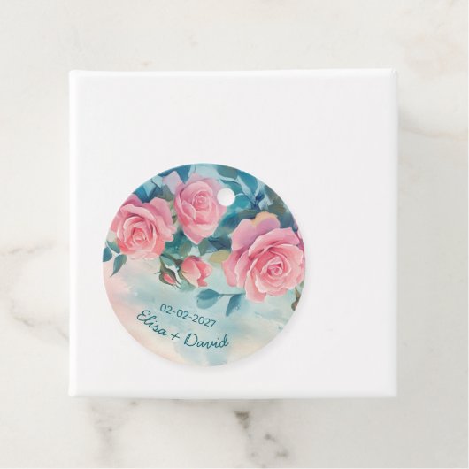 ピンクのバラの絵のウェディングシャワーのカスタム フェイバータグ (インサイチュ)