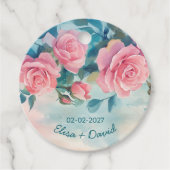 ピンクのバラの絵のウェディングシャワーのカスタム フェイバータグ (正面)