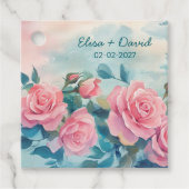 ピンクのバラの絵のウェディングシャワーのカスタム フェイバータグ (正面)