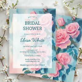 ピンクのバラの絵のウェディングシャワーのカスタム 招待状