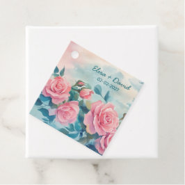 ピンクのバラの絵のウェディングシャワーカスタム フェイバータグ