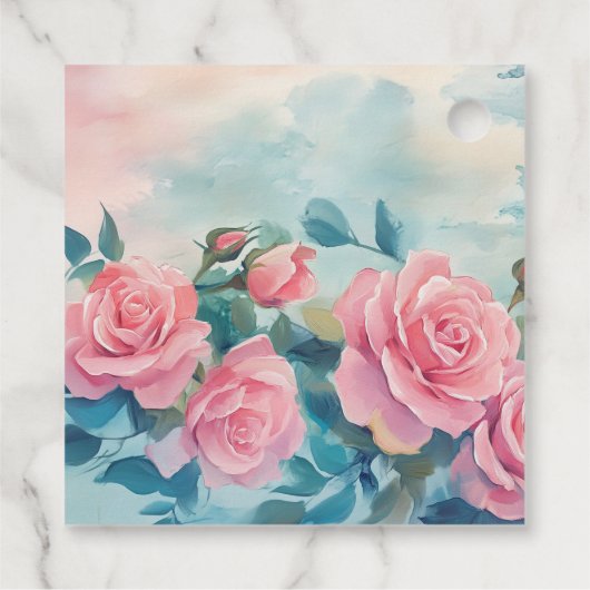 ピンクのバラの絵のウェディングシャワーカスタム フェイバータグ (裏面)