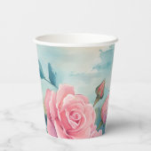 ピンクのバラの絵のウェディングシャワーカスタム 紙コップ (裏面)