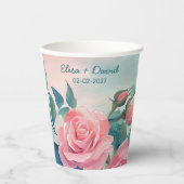 ピンクのバラの絵のウェディングシャワーカスタム 紙コップ (正面)