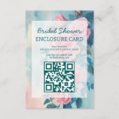 ピンクのバラの絵のウェディングシャワー カスタムQRコード エンクロージャーカード (正面)