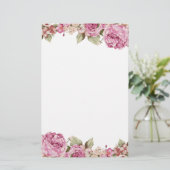 ピンクのバラの絵画の両面ボーダー 便箋 (スタンド正面)