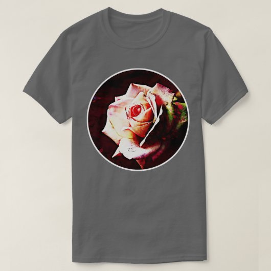 ピンクのバラの絵画水色1 Tシャツ (デザイン正面)