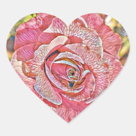 ピンクのバラの絵画水色 ハートシール