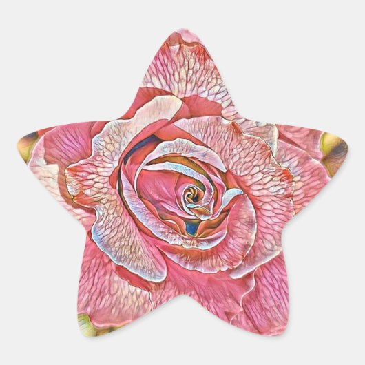 ピンクのバラの絵画水色 星シール (正面)