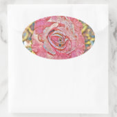 ピンクのバラの絵画水色 楕円形シール (バッグ)