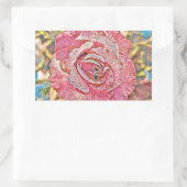 ピンクのバラの絵画水色 長方形シール (バッグ)