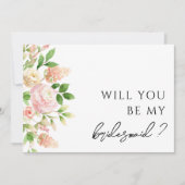 ピンクのバラの緑の花嫁の提案カード 招待状 (正面)