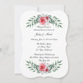 ピンクのバラの緑の葉のリハーサルディナー 招待状 (正面)