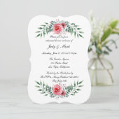 ピンクのバラの緑の葉のリハーサルディナー 招待状 (スタンド正面)