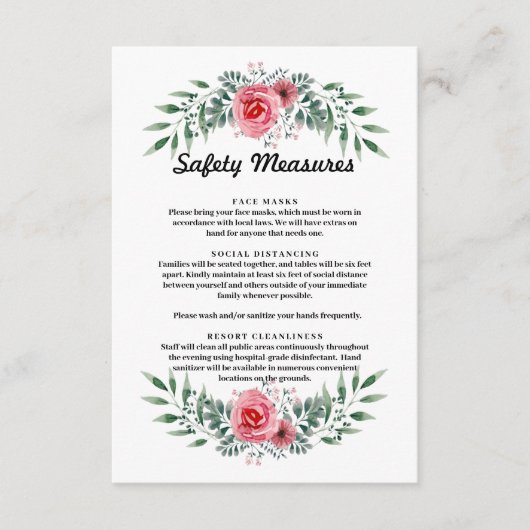 ピンクのバラの緑の葉の安全対策 エンクロージャーカード (正面)