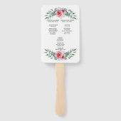 ピンクのバラの緑の葉の結婚式 プログラム ハンドファン (裏面)