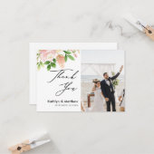 ピンクのバラの緑エレガントのスクリプトサンキューカード カード (正面/裏面インサイチュ)