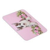 ピンクのバラの美しいハスキーの子犬 マグネット (右側)